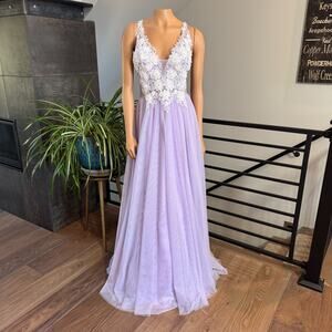 TLC Say Yes To The Prom Lavender Tulle & Flower Lace Gown Fairycore Size 13/14